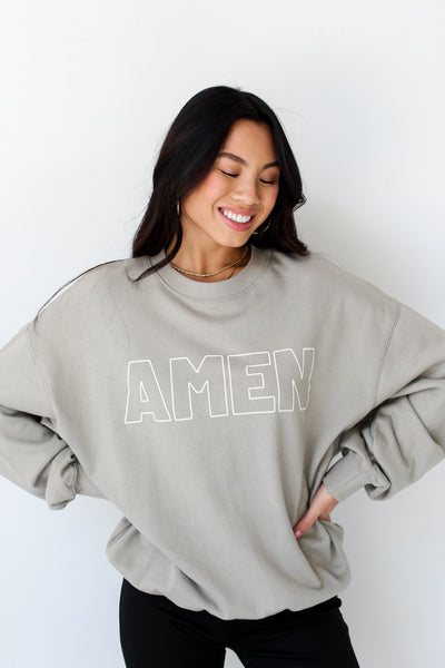 cute Sage Amen Pullover front view