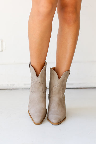 Taupe Western Booties for fall front view
