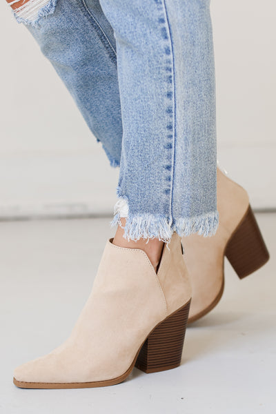 tan suede Booties side view 