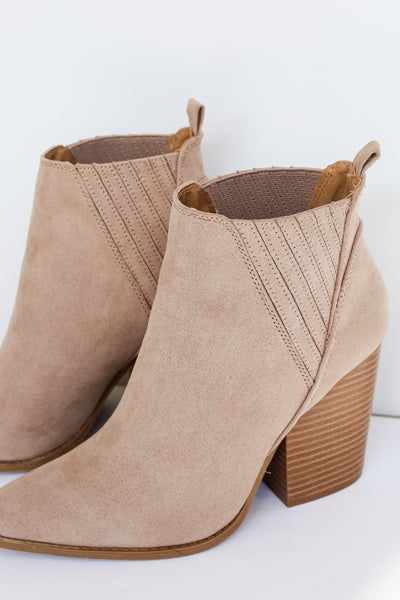 taupe suede Booties close up