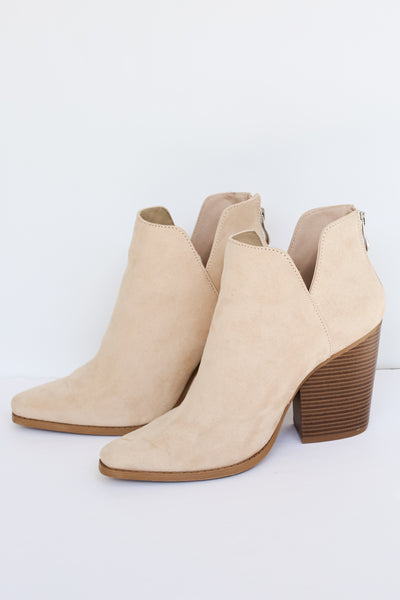 tan suede Booties side view