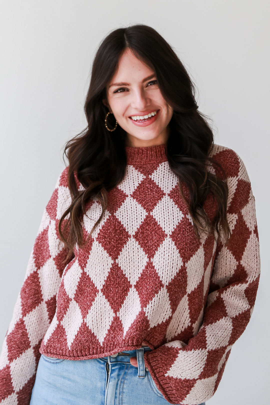 cute Brown Argyle Chenille Sweater