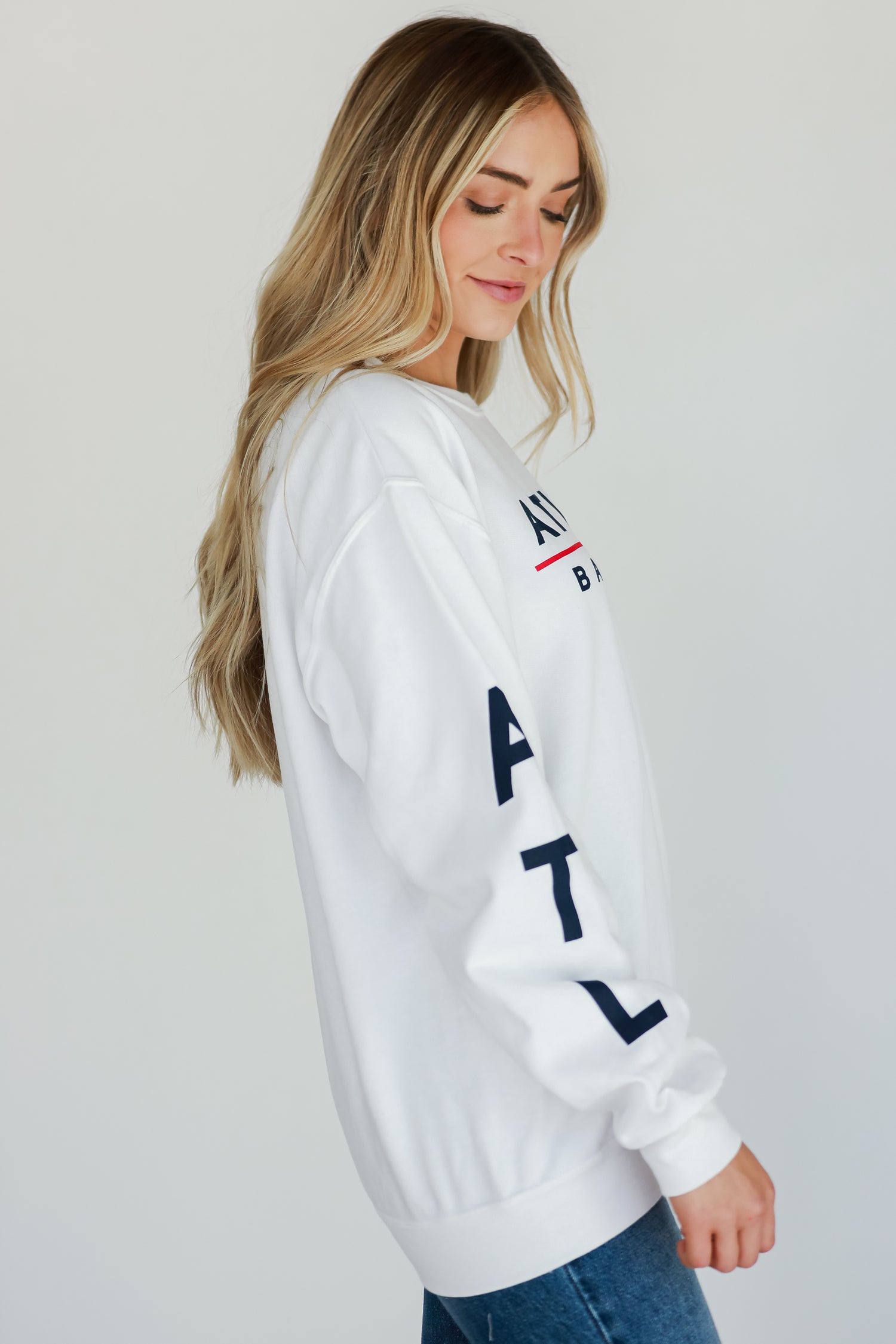 White Atlanta Baseball Sweatshirt side view