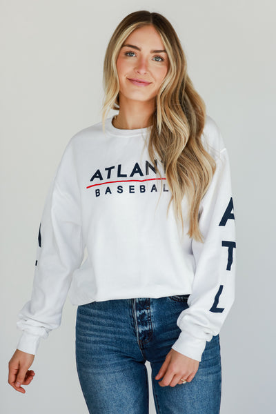 White Atlanta Baseball Sweatshirt front view