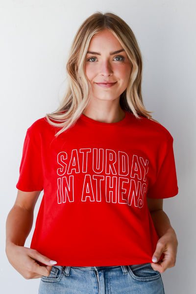 Red Saturday In Athens Cropped Tee