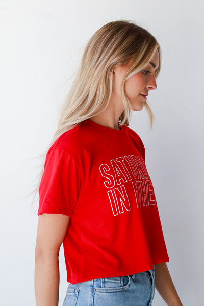 Red Saturday In Athens Cropped Tee side view