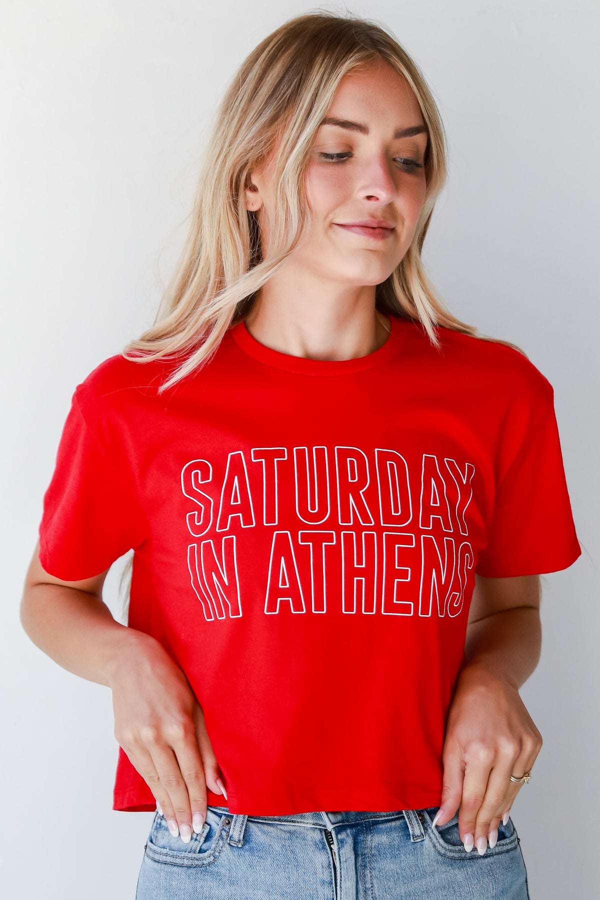 Red Saturday In Athens Cropped Tee | Dress Up Exclusives