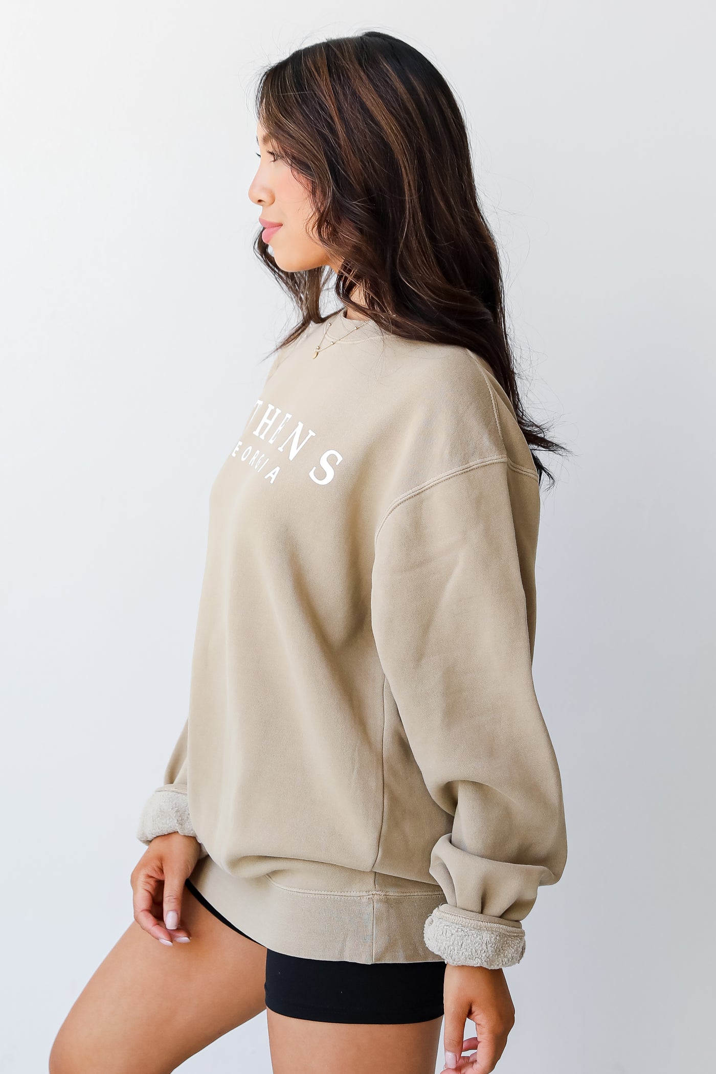 Tan Athens Georgia Pullover side view