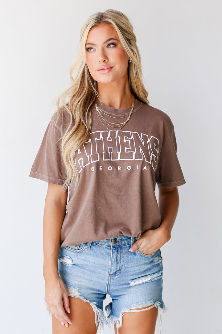 Brown Athens Georgia Tee close up