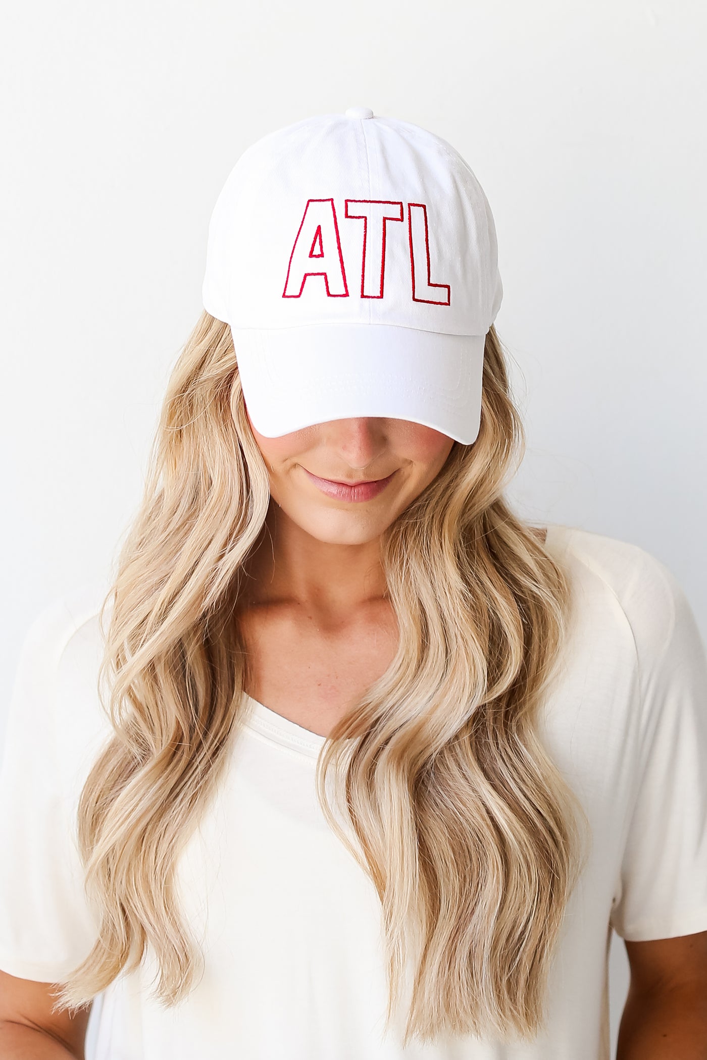 red ATL Vintage Embroidered Hat close up