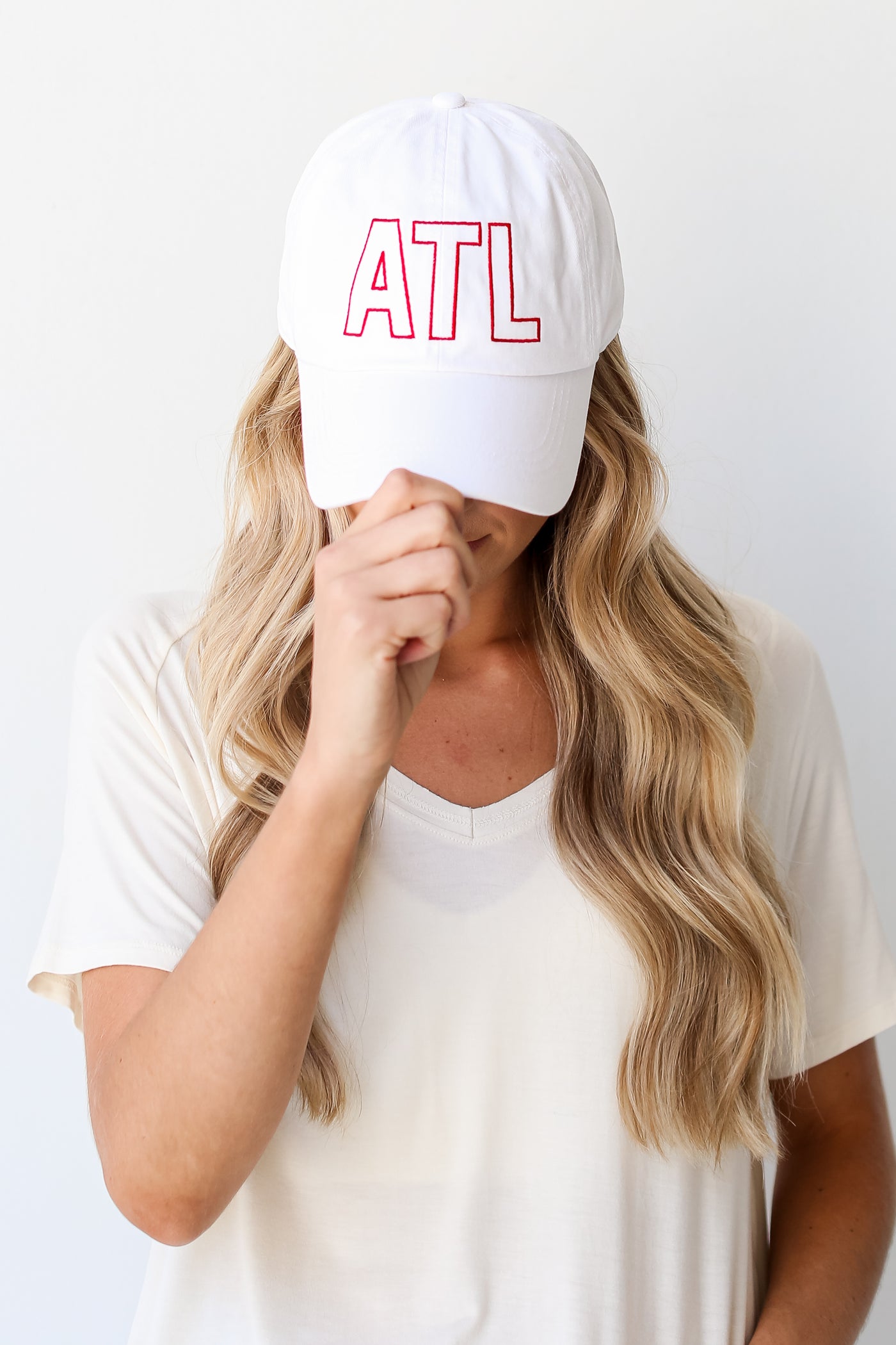 red ATL Vintage Embroidered Hat front view
