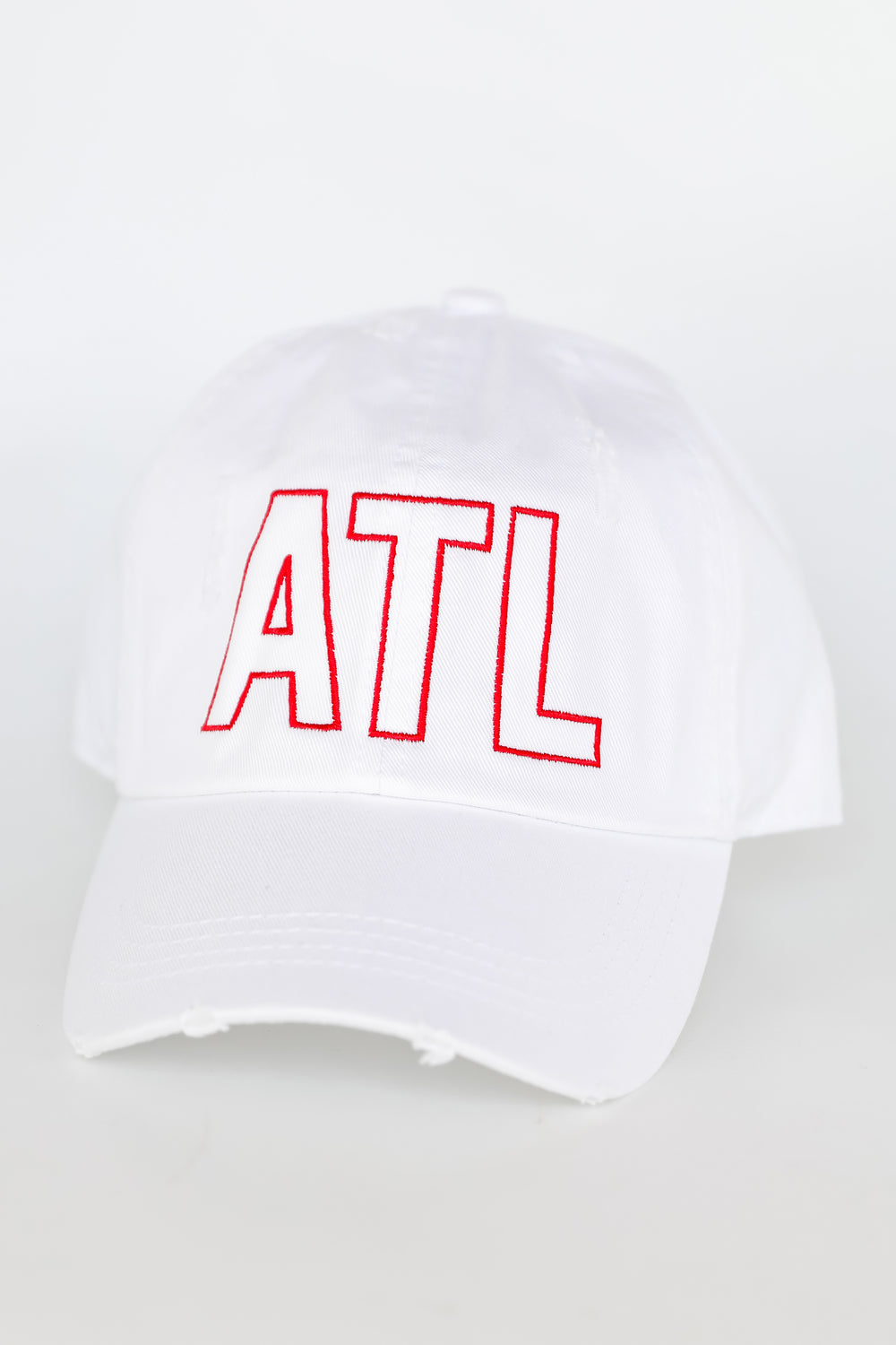 white ATL Distressed Embroidered Hat