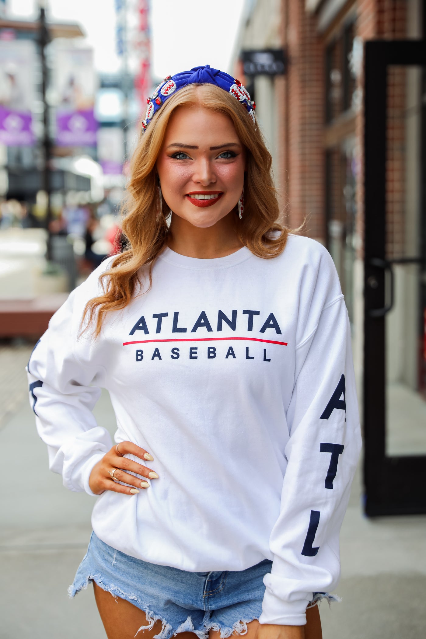 White Atlanta Baseball Sweatshirt