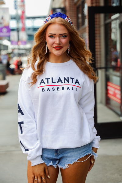 oversized White Atlanta Baseball Sweatshirt