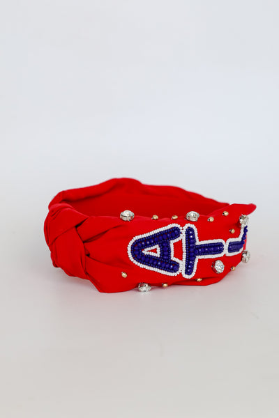 Red ATL Beaded Knotted Headband for women