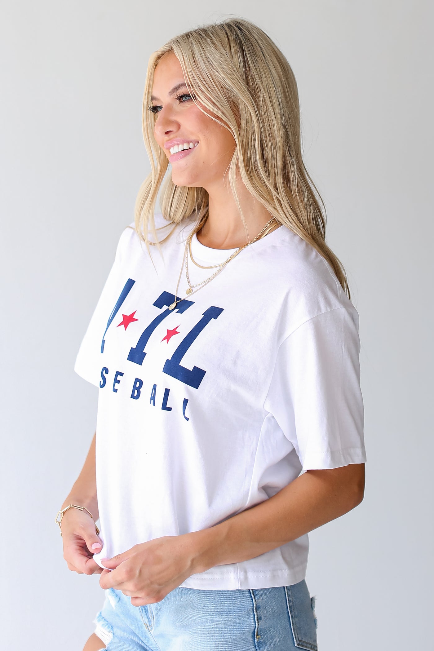 White ATL Star Baseball Cropped Tee side view