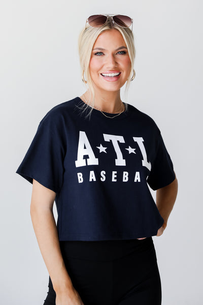 Navy ATL Baseball Star Cropped Tee front view