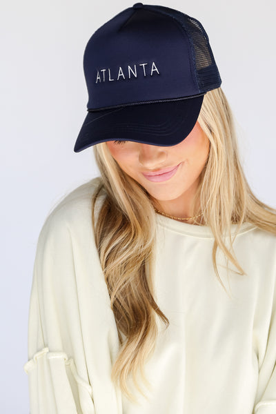 Navy Atlanta Trucker Hat on model