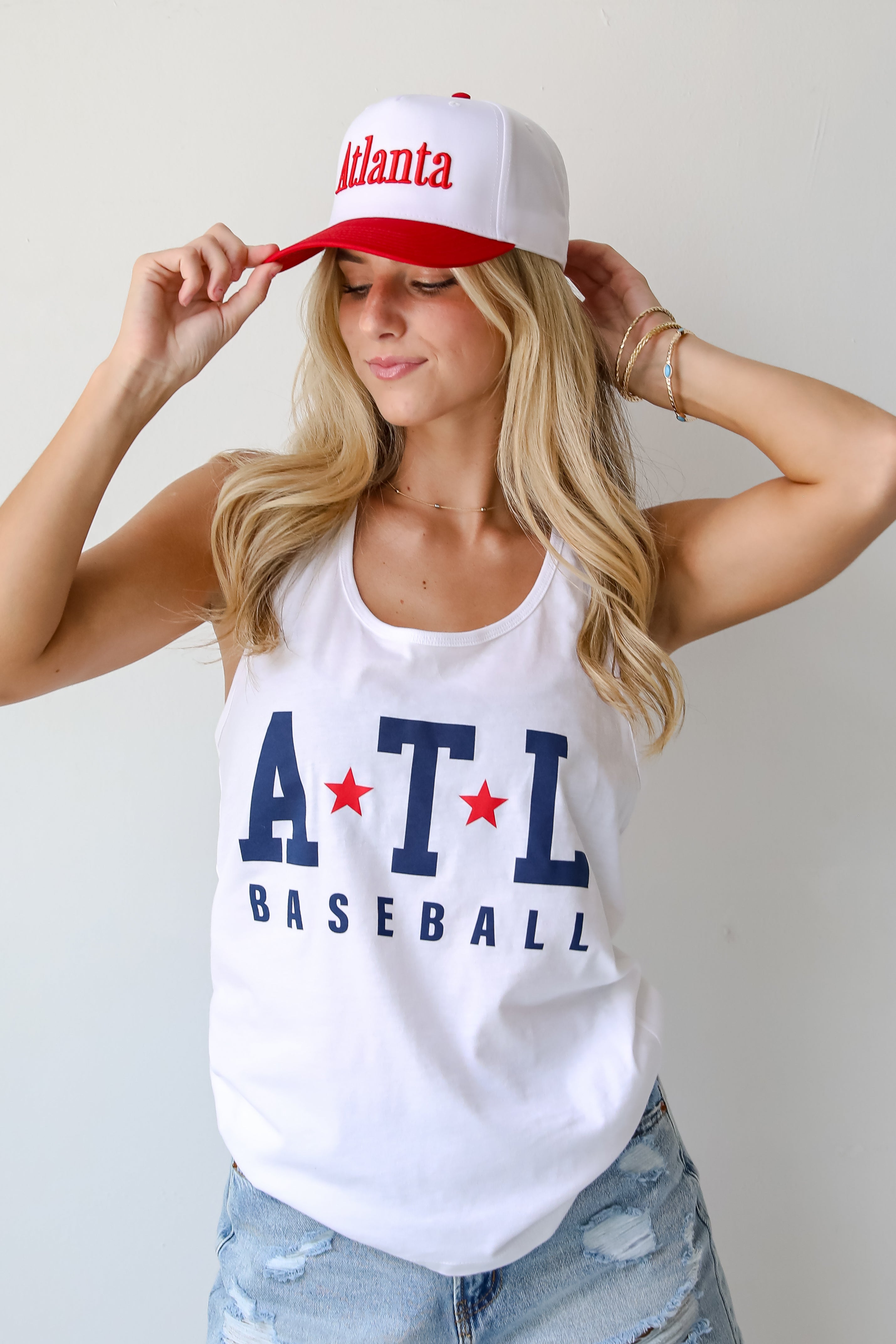 White ATL Baseball Star Tank