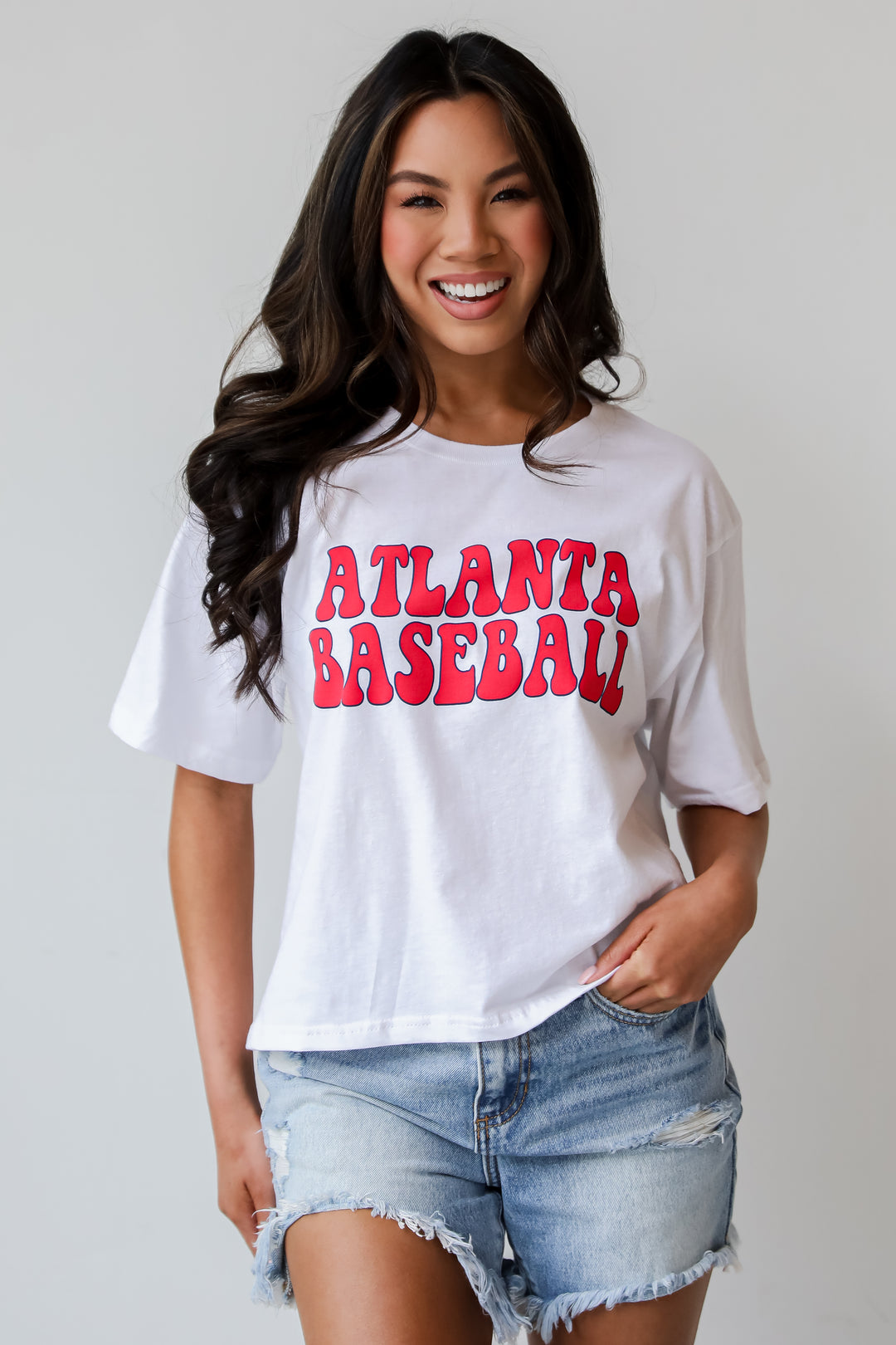 White Atlanta Baseball Cropped Tee