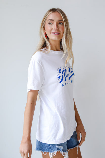 White Atlanta Baseball Graphic Tee for women. Comfort Colors White Tee