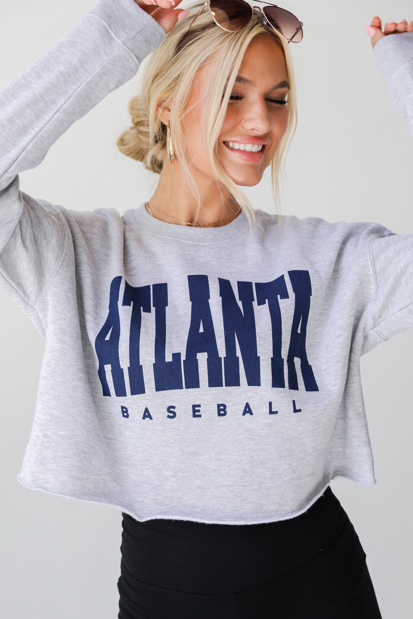 Products Heather Grey Atlanta Baseball Cropped Pullover