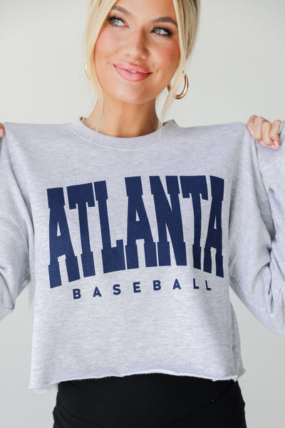 Products Heather Grey Atlanta Baseball Cropped Pullover front view