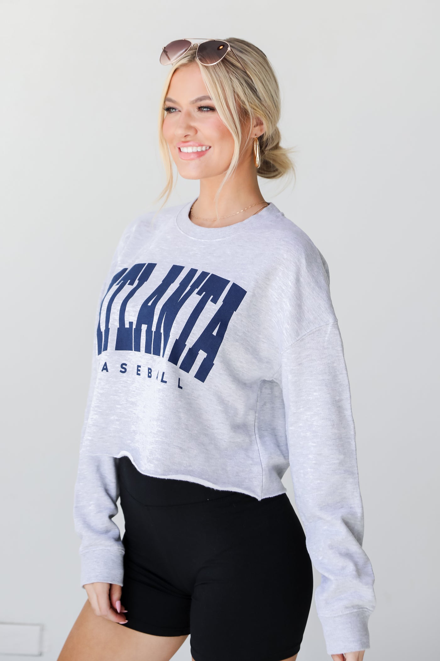 Products Heather Grey Atlanta Baseball Cropped Pullover side view