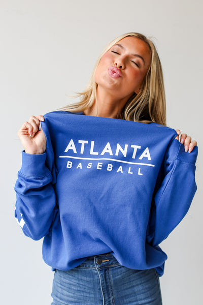 Royal Blue Atlanta Baseball Pullover close up