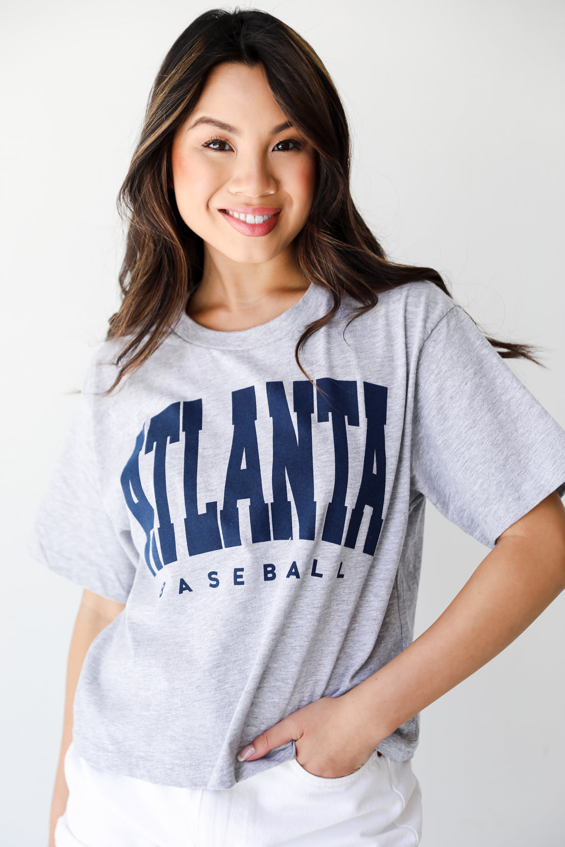 Heather Grey Atlanta Baseball Cropped Tee