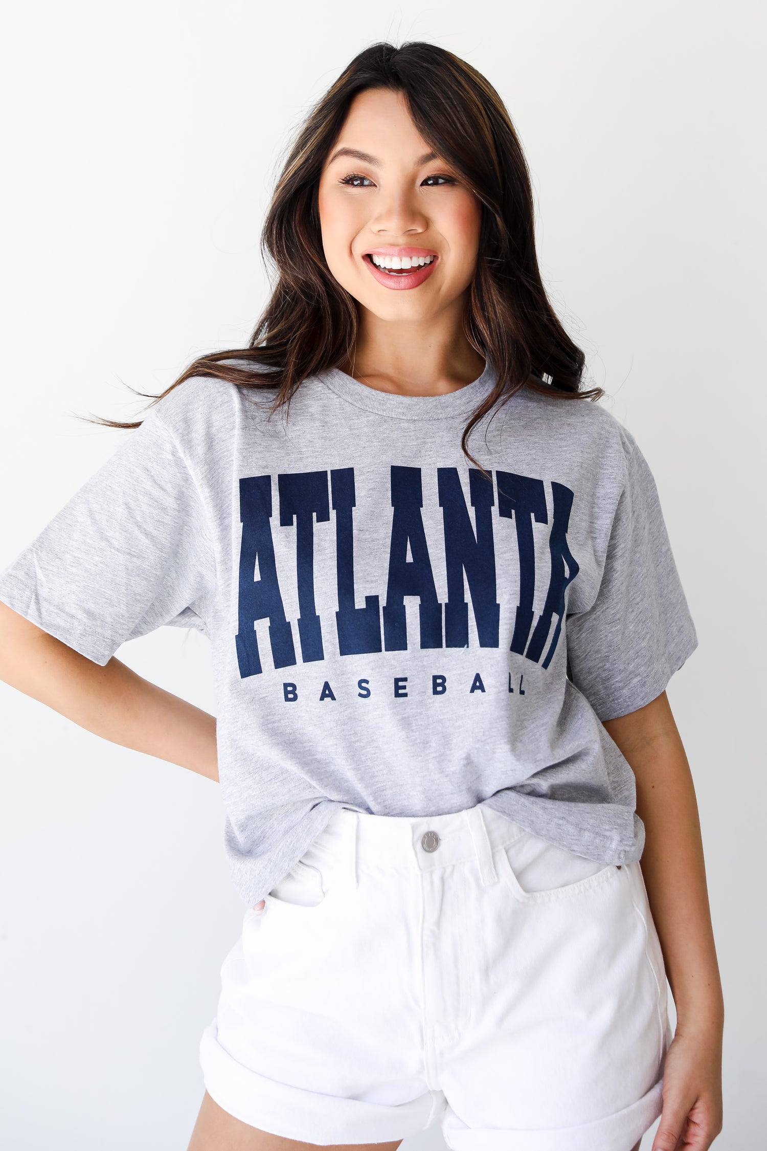 Heather Grey Atlanta Baseball Cropped Tee front view