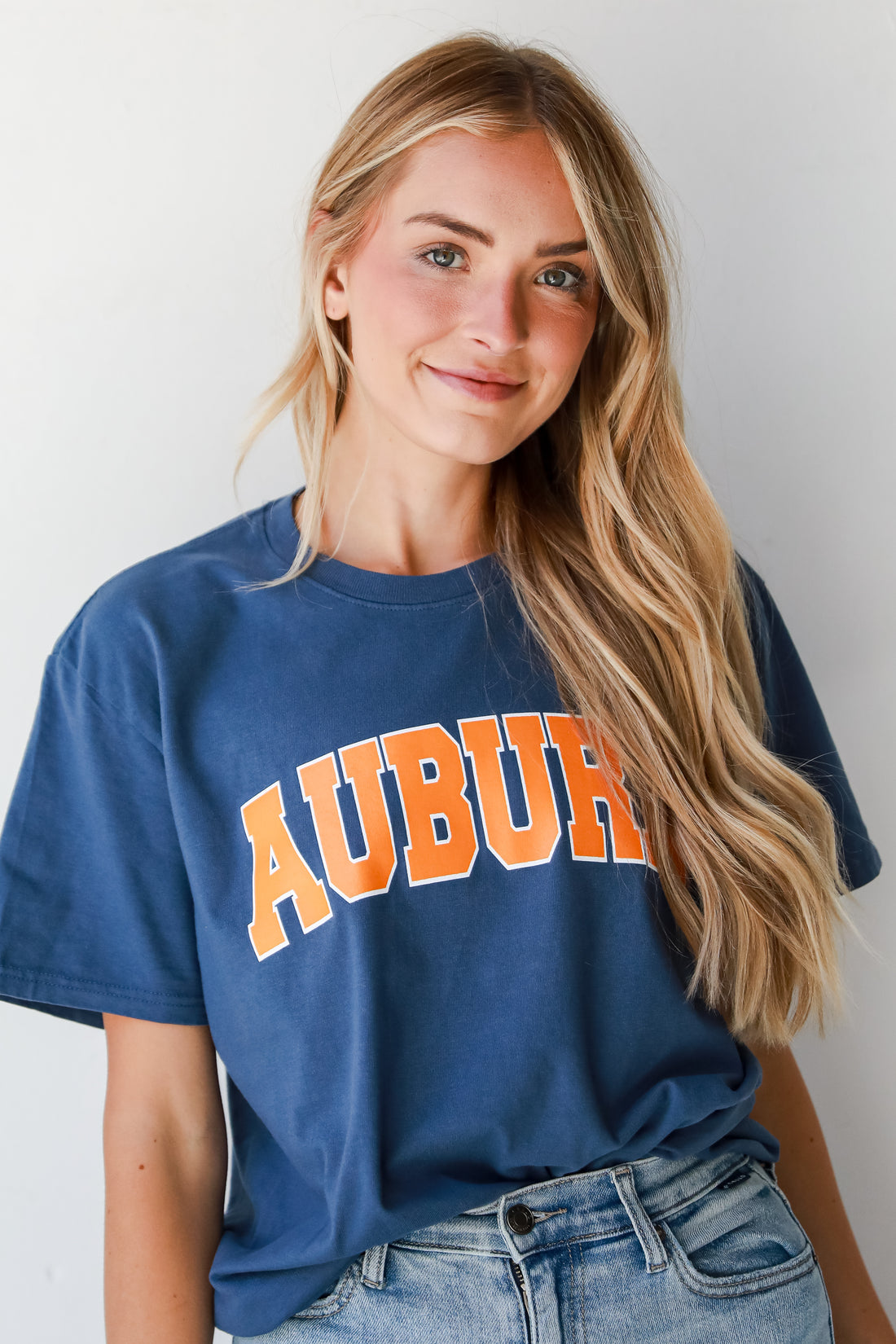 Navy Auburn Tee on model