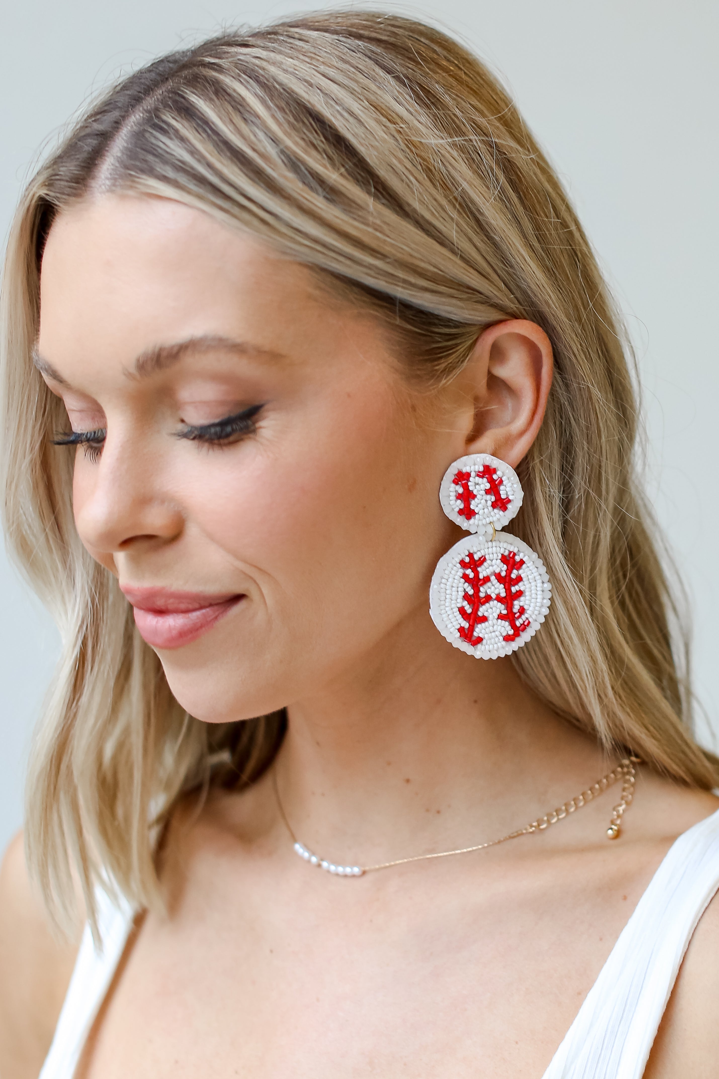 Baseball Beaded Drop Earrings