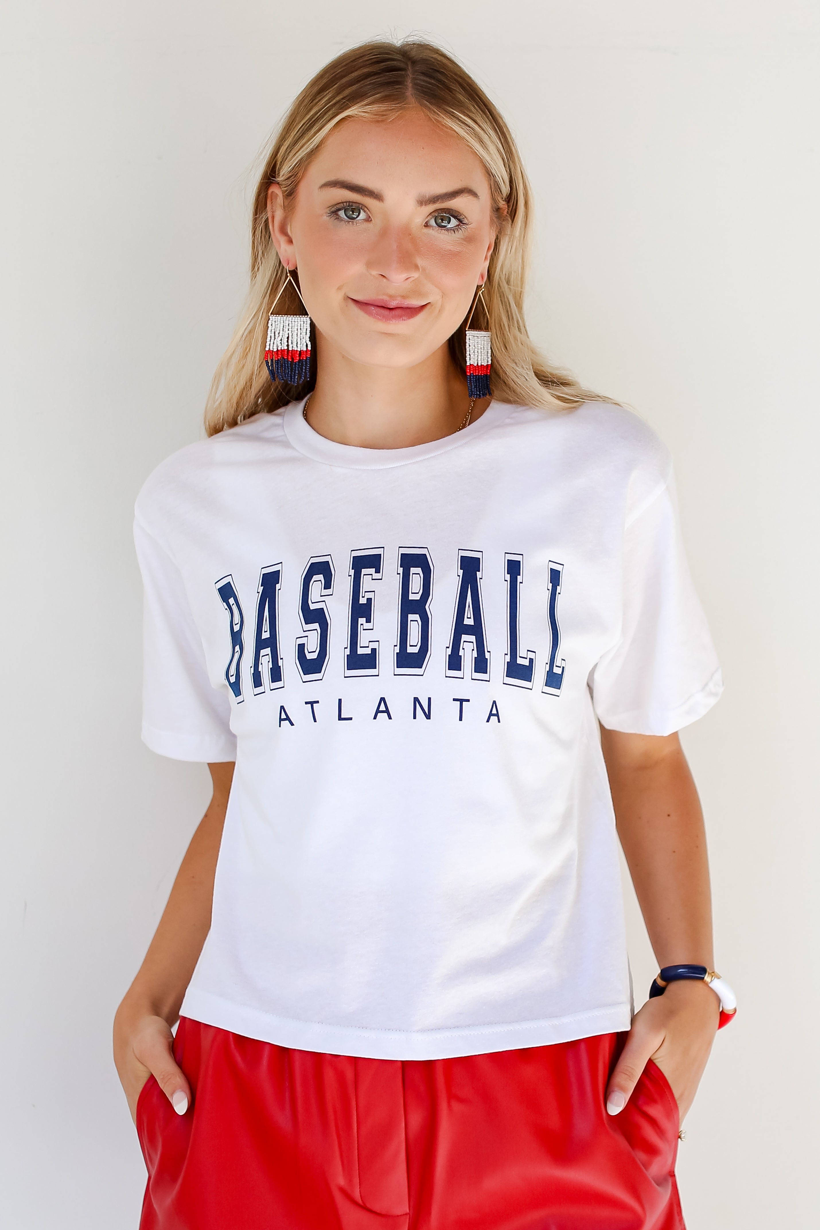 white Baseball Atlanta Cropped Tee front view