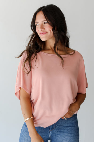 pink Off-The-Shoulder Tee on model
