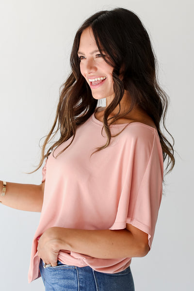 pink Off-The-Shoulder Tee side view