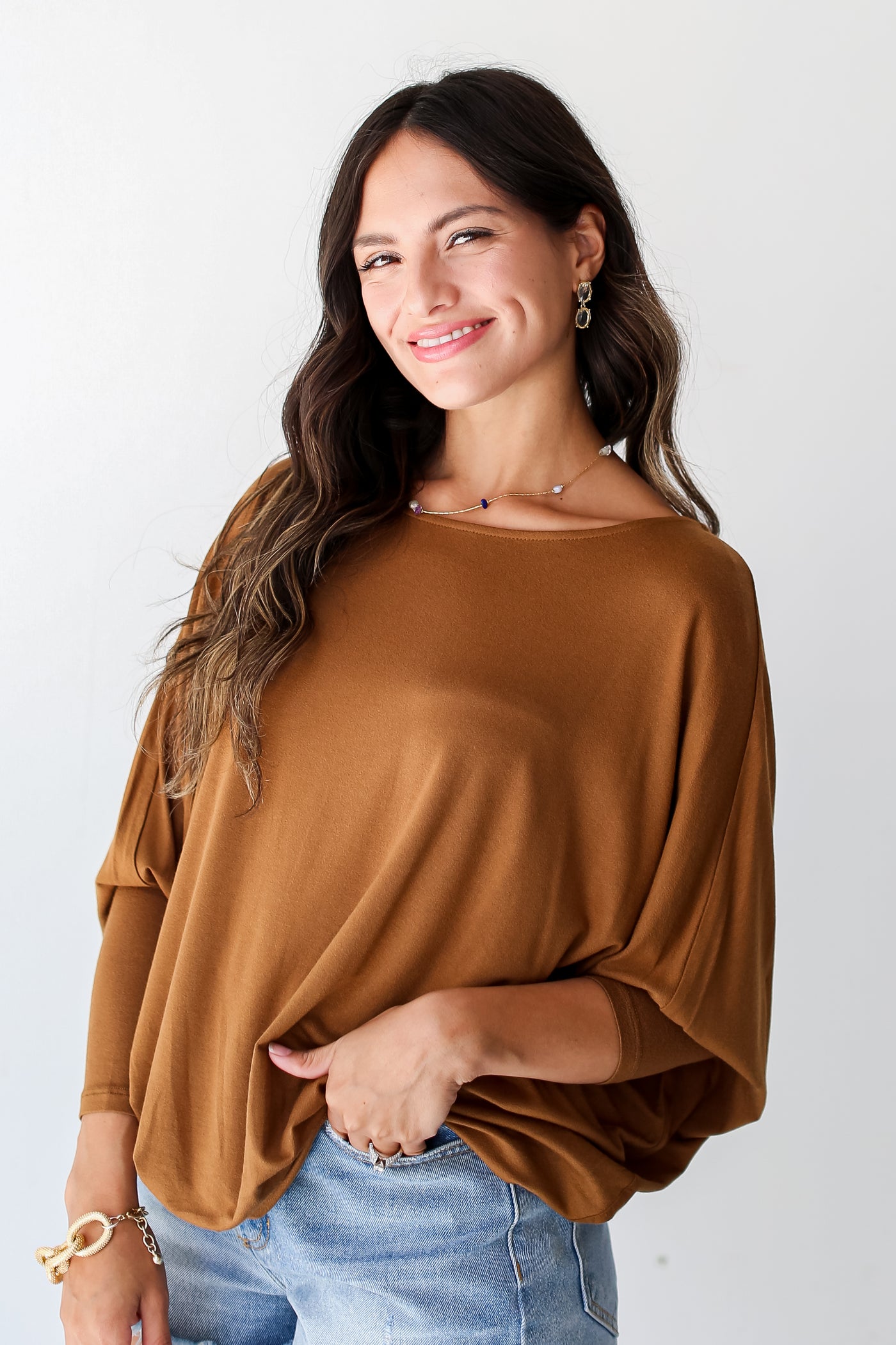 camel Oversized Top side view