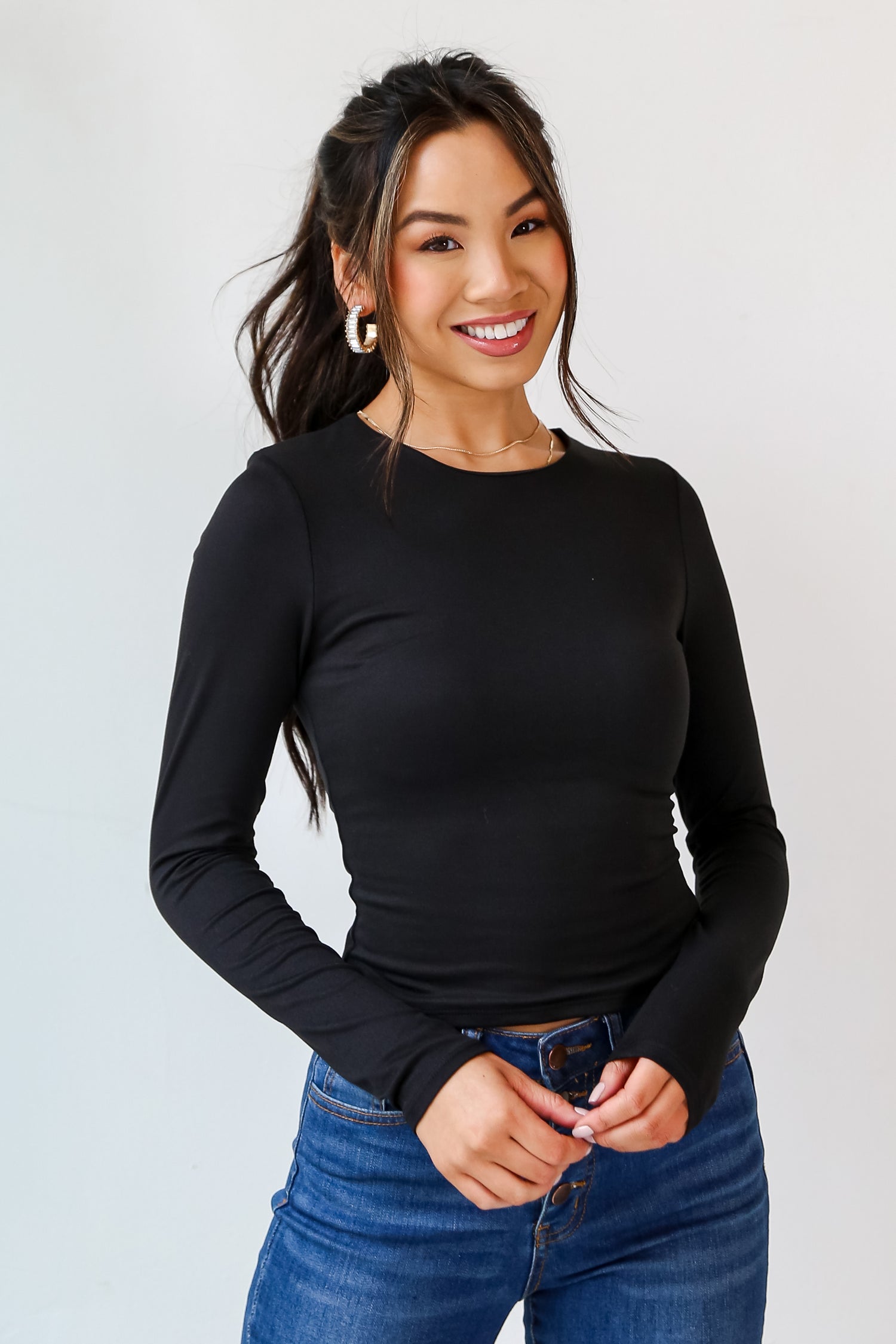 basic black Long Sleeve Top