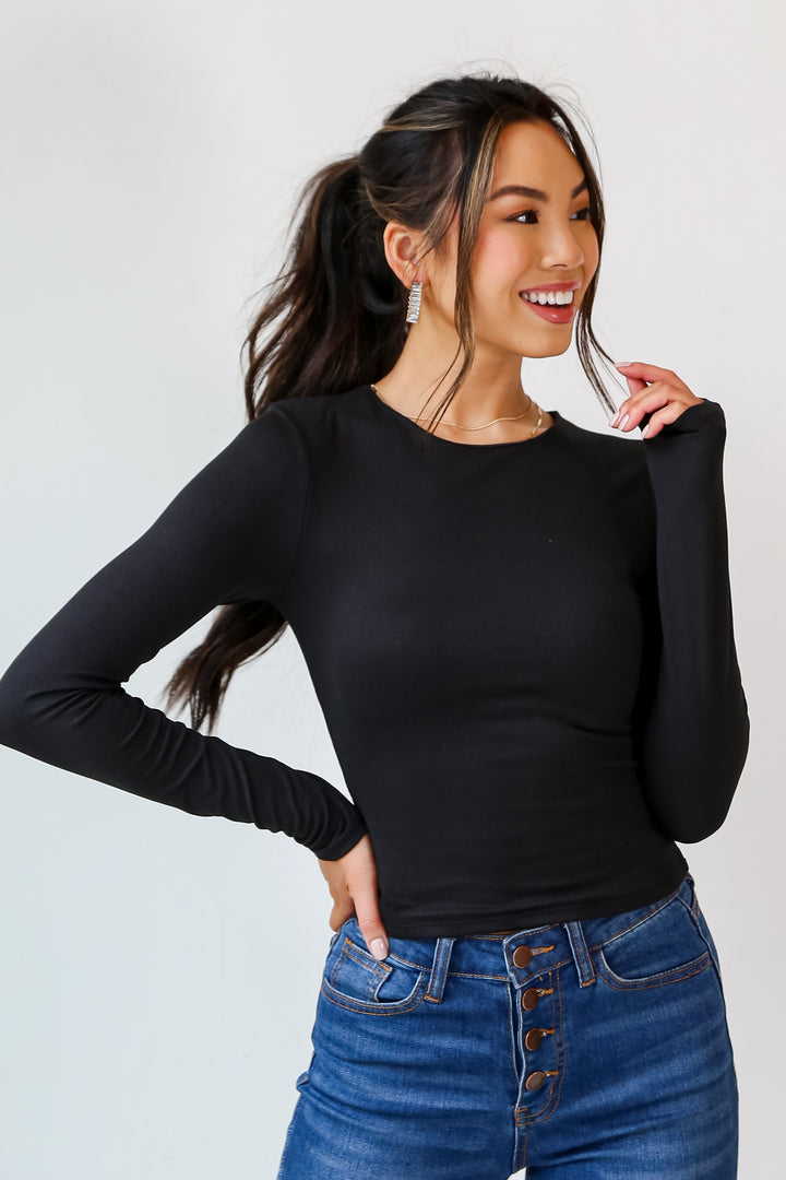 black Long Sleeve Top front view