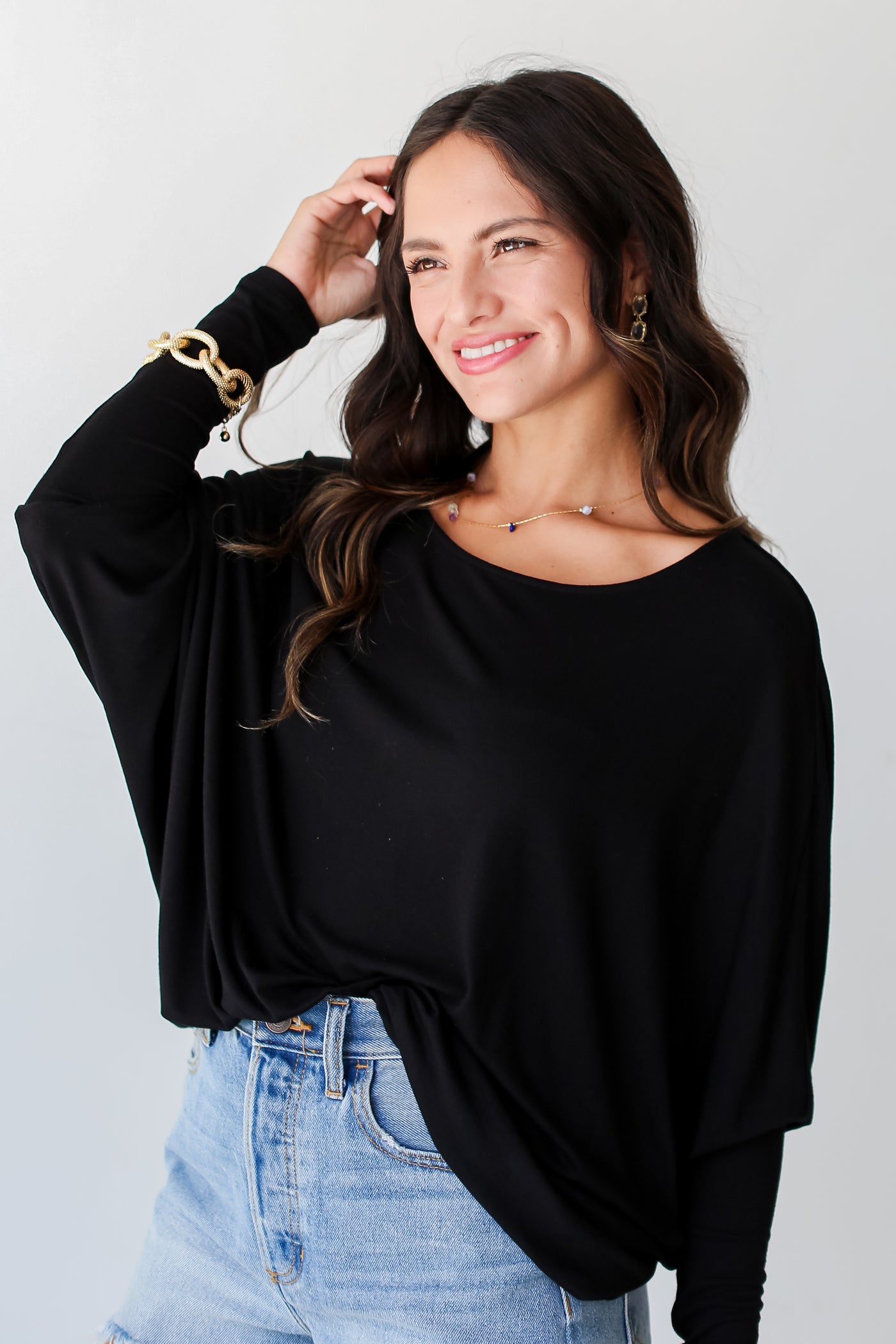 black Oversized Top side view