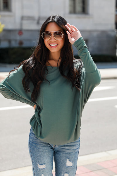 teal Oversized Top on model