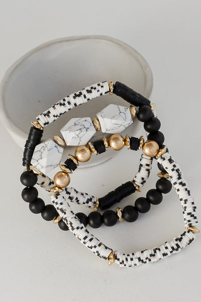 black and white Beaded Bracelet Set