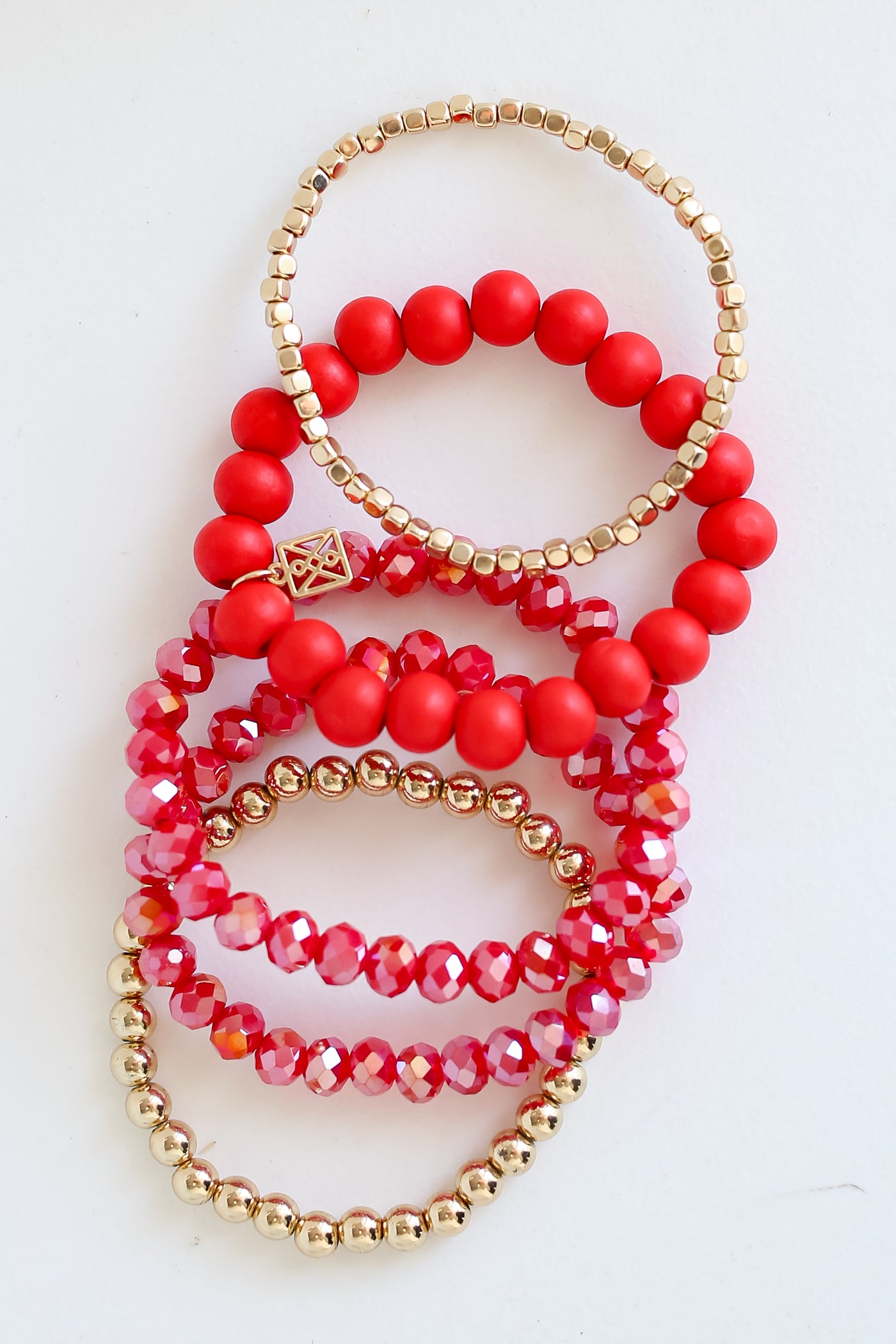 Red + Gold Beaded Bracelet Set