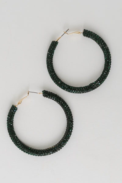 Green Rhinestone Hoop Earrings