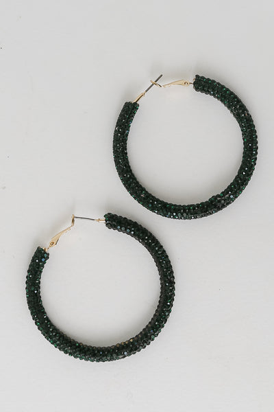 sparkly Green Rhinestone Hoop Earrings