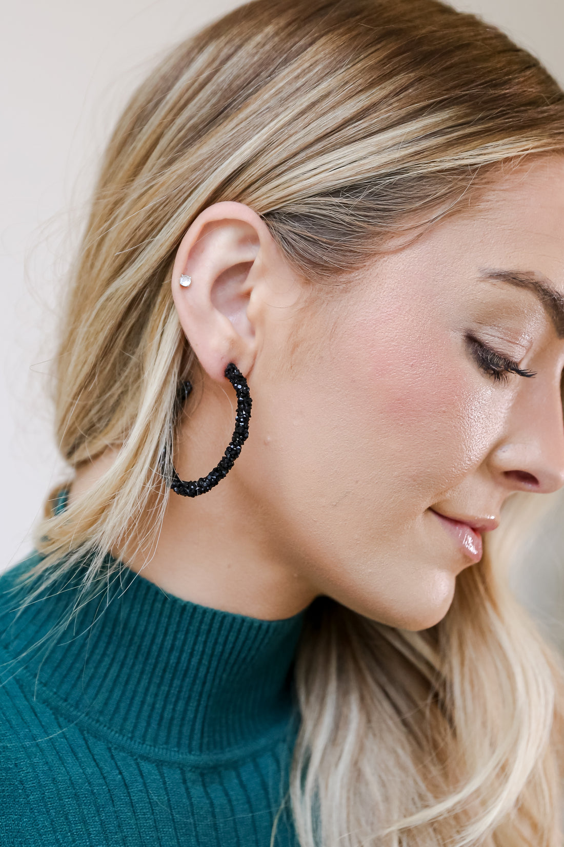 cute black Beaded Hoop Earrings