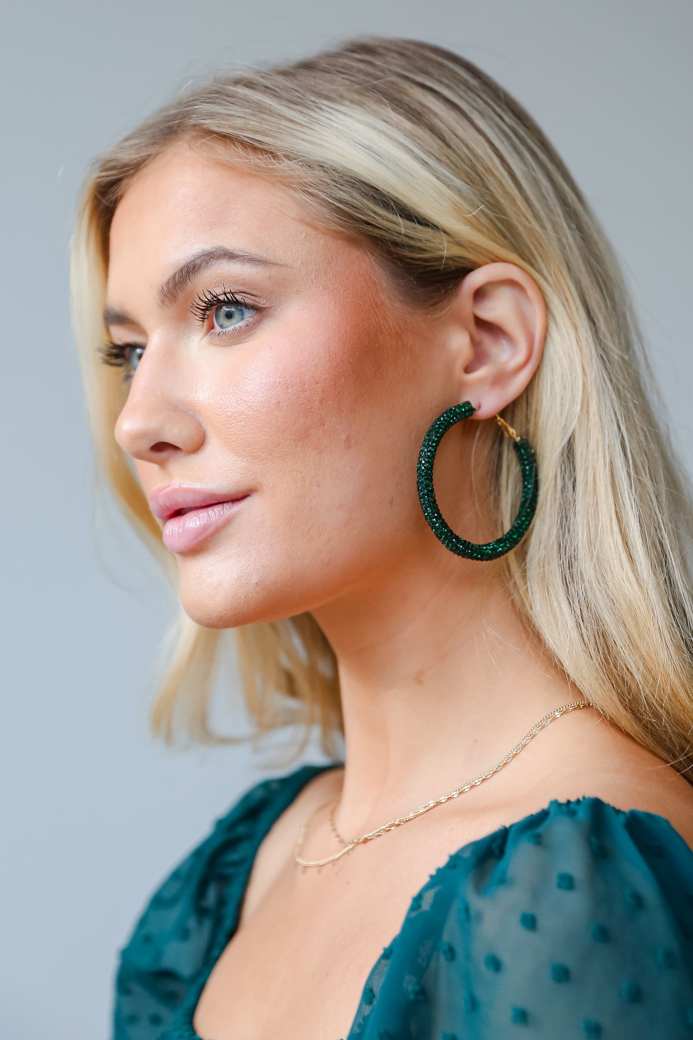 trendy Green Rhinestone Hoop Earrings