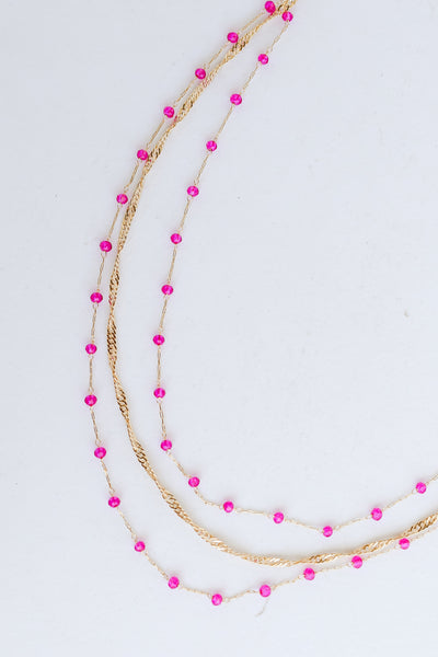 pink Beaded Layered Necklace