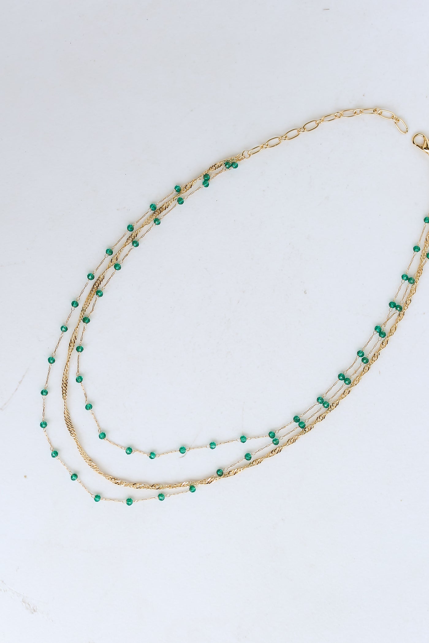 green Beaded Layered Necklace flat lay