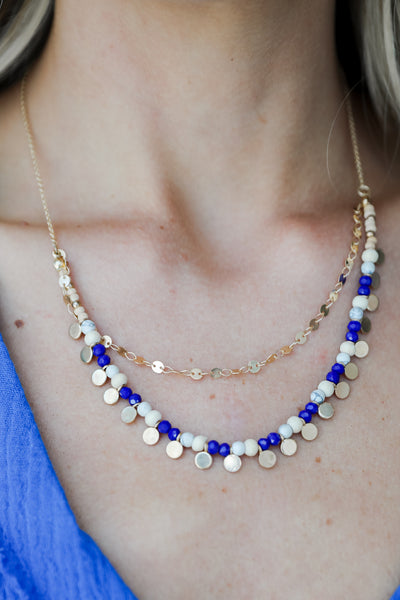 cute Blue Beaded Layered Necklace